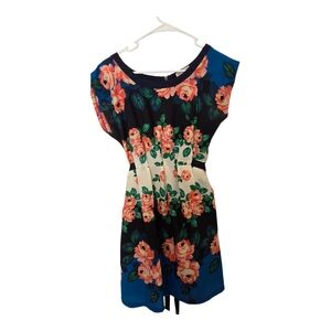 Floral Blue and Black Mini Dress Size Small